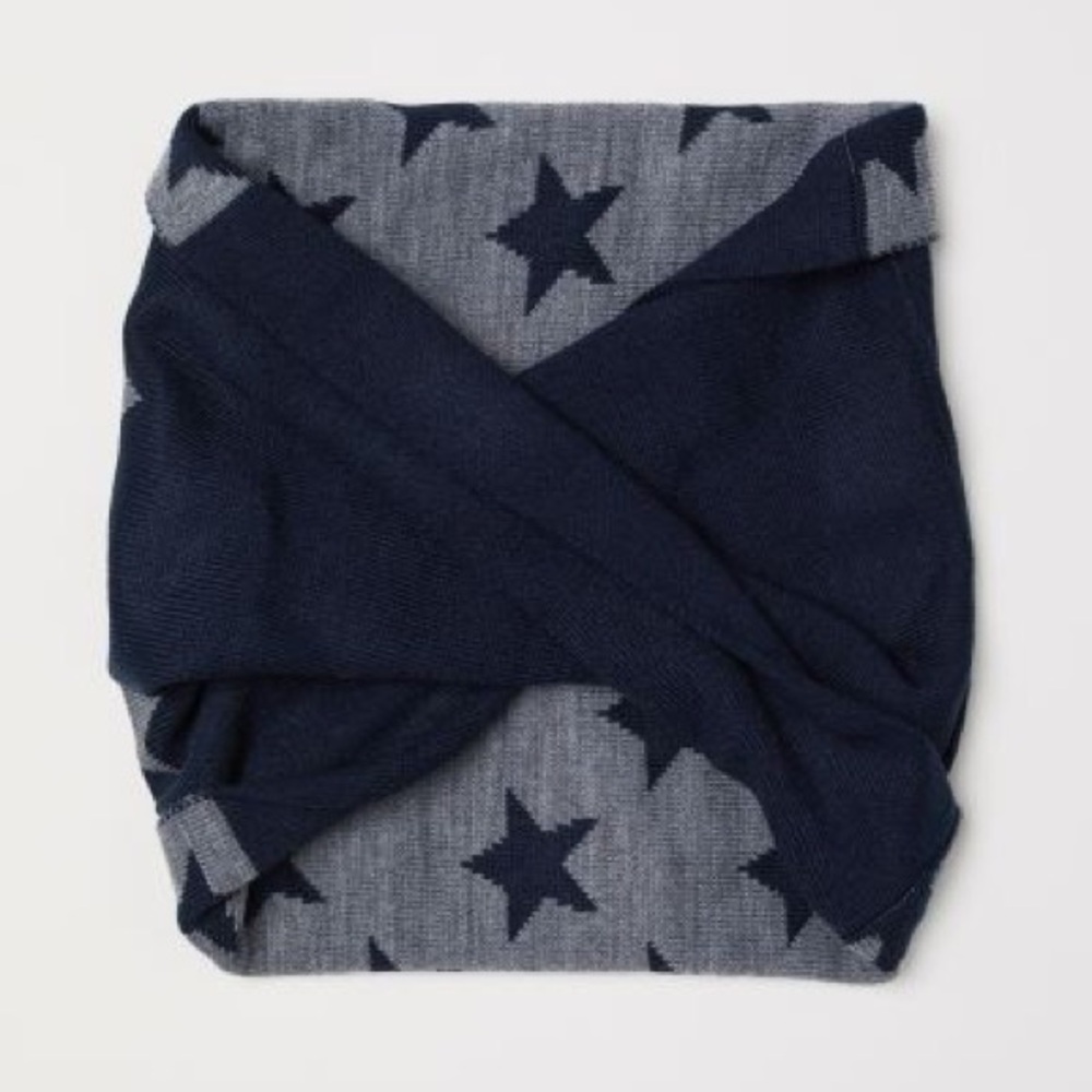 Gray and Navy Star Patterned Kids Infinity Scarf